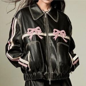 Leather Bow Tie Motorcycle Jacket NWOT Size Small